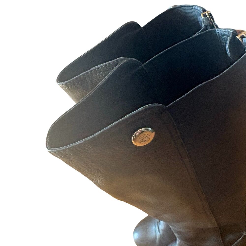 Tory Burch Black Leather Riding Boots Block Heel Stretch Back Tall Size 7.5 - Picture 6 of 6
